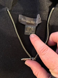 Banana Republic Grande Negro 1/4 Cremallera Suéter Bonita Forma Estudio Armario Subasta - Imagen 1 de 2