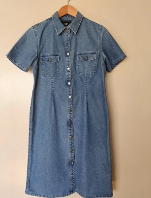 Vestido Charter Club Denim Botón Frontal 10 Manga Corta Clásico Americana Informal Foto 1 de 4