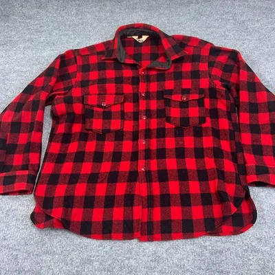 Vintage Woolrich Mackinaw Buffalo Plaid Shacket Mens 17 Red Wool Tweed 70s 80s - Image 1 of 4