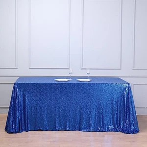 90x132" Royal Blue SEQUIN RECTANGLE TABLECLOTH Wedding Party Catering Linens - Picture 1 of 8