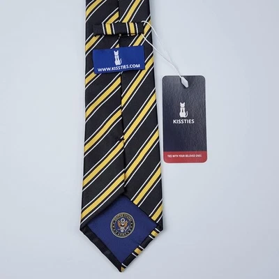 美国陆军领带男式均码黑色黄色条纹丝绸 KISSTIES 刺绣新品 — 第 1/4 张图片