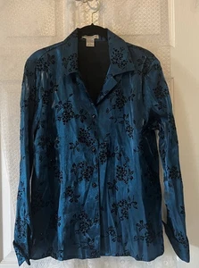 NOTACIONES Blusa Top Mujer Vintage Botones Turquesa Floral Satinado XL - Imagen 1 de 8