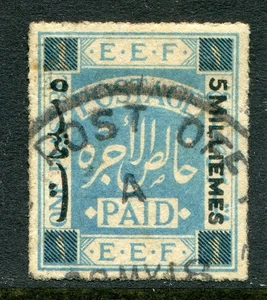 Palestina 1918 5m/1p cobalto SG 2 usato (cat. 500€) piega angolare 'B' - Foto 1 di 3