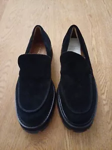 M&S Per Una Suede Stain Resistant Block Heel Loafers UK SIZE 8 BLACK - Picture 1 of 11