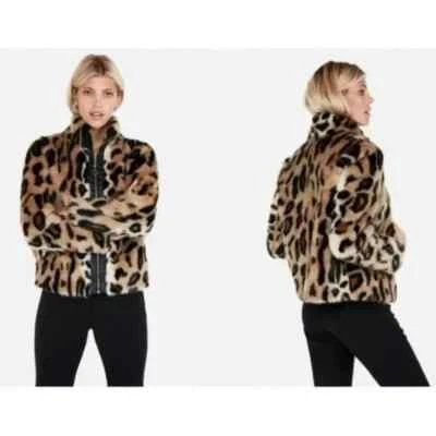 Chaqueta Express de piel sintética/cuero con estampado animal para mujer pequeña negra tostada nueva sin etiquetas Foto 1 de 4