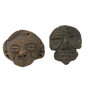 Two Vintage Terracotta/ Clay Mini Masks Face & Skull - Picture 1 of 10