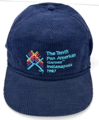 Vintage 1987 Pan American Games Corduroy Hat White Indianapolis Hipster 80s - Image 1 of 4