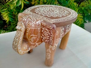 Indian Handmade Wooden Elephant Shape Floor Decor Side Stool, Kids Stool, Gifts - Picture 1 of 6