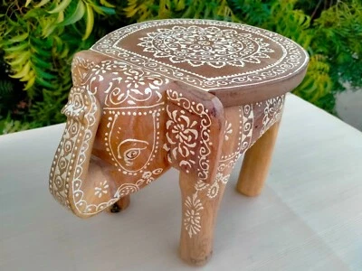 Indian Handmade Wooden Elephant Shape Floor Decor Side Stool, Kids Stool, Gifts - Image 1 of 4