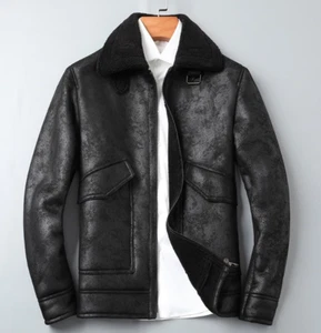Men's Faux Suede Leather Coats Faux Lambwool Jacket Motorcycle Winter Slim Tops - Picture 1 of 14