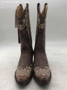 Corral Girls Brown Leather Embroidery Square Toe Cowgirl Western Boots Size 5.5