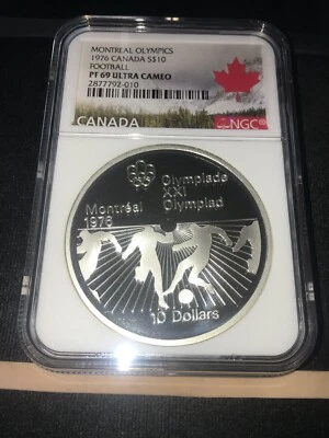 1976  Canada, Montreal Olympics; Football  $10 Silver, NGC Graded**PF-69 UC - Image 1 of 2