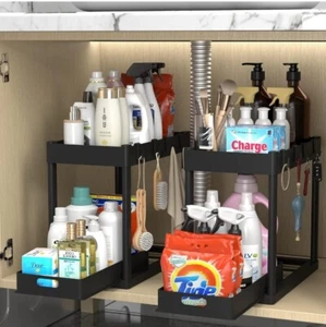 under Sink Organizer under Bathroom Cabinet Storage 2 Tier Storage Rack with 4 H - Picture 1 of 6