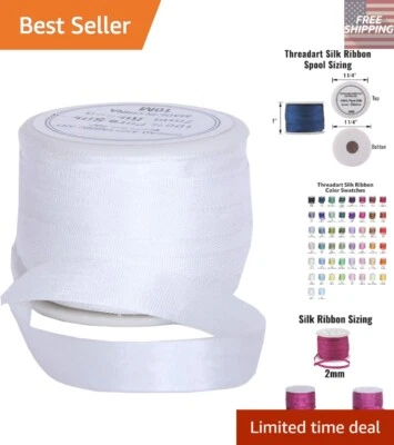 Elegant 100% Silk Ribbon - 7mm White Spool, Ideal for Doll Decorations & Crafts - Image 1 of 4