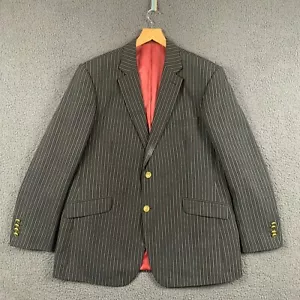 BROOK TAVERNER Blazer Jacket Mens 44 R Black Pinstripe Linen Blend Button Lined - Picture 1 of 16