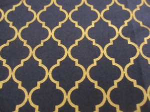 Quattro Moda 32985 Cotton Fabric Gold on Dark Blue Quatrefoil BTYx44 - Picture 1 of 7