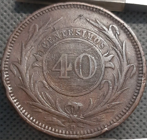 Uruguay 40 Centimos 1857 KM#10 Copper Peso Fuerte (3582) Cover