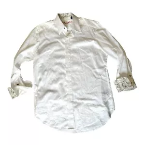Robert Graham Shirt Mens Sz Small White Long Sleeve Button Up Paisley Flip Cuff - Picture 1 of 13