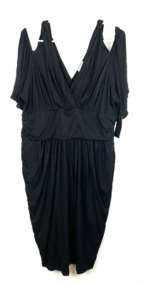 Vestido para mujer Kiyonna negro con hombros abiertos hasta la rodilla talla grande 2X Foto 1 de 2