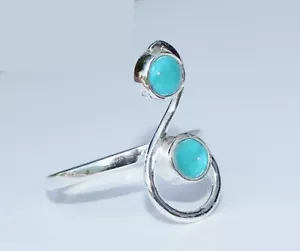 Solid 925 Sterling Silver Round Shape Turquoise Stone Handmade Ring KGJ-R-1171 - Picture 1 of 1