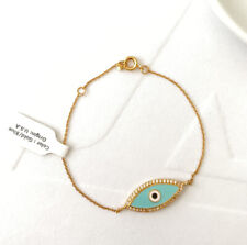 TAI Jewelry Evil Eye Gold Bracelet Chain Enamel Cubic Zirconia Pave Border Blue