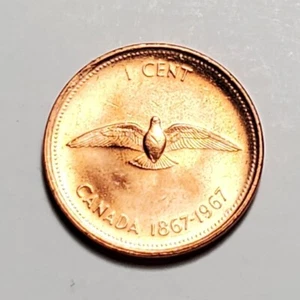 1967 Canada Cent Queen Elizabeth II Canadian Rock Dove Centennial Penny #C3896 - Bild 1 von 2