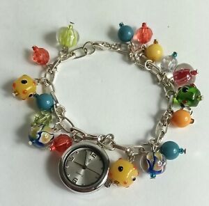 Glass Beaded Charm Bracelet Watch 