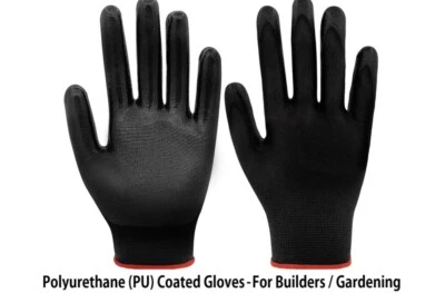 WARRIOR PRODUCTS Polyurethane Work Gardening Gloves - 1 Pair Black Size XL