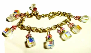 VINTAGE STERLING SILVER AURORA BOREALIS BEAD DANGLE CHARM BRACELET - Picture 1 of 5