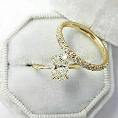 14K Yellow Gold Plated 5CT Oval Lab-Created Diamond Engagement Bridal Ring Set - Image 1 of 3