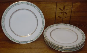 5 Charles Ahrenfeldt Limoges Dinner Plates - Green Laurel & Blue Flowers - 9.5" - Picture 1 of 7