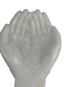 Vintage Milchglas offene Hände Schmuckkästchen Seife Süßigkeiten Schale - Bild 1 von 11