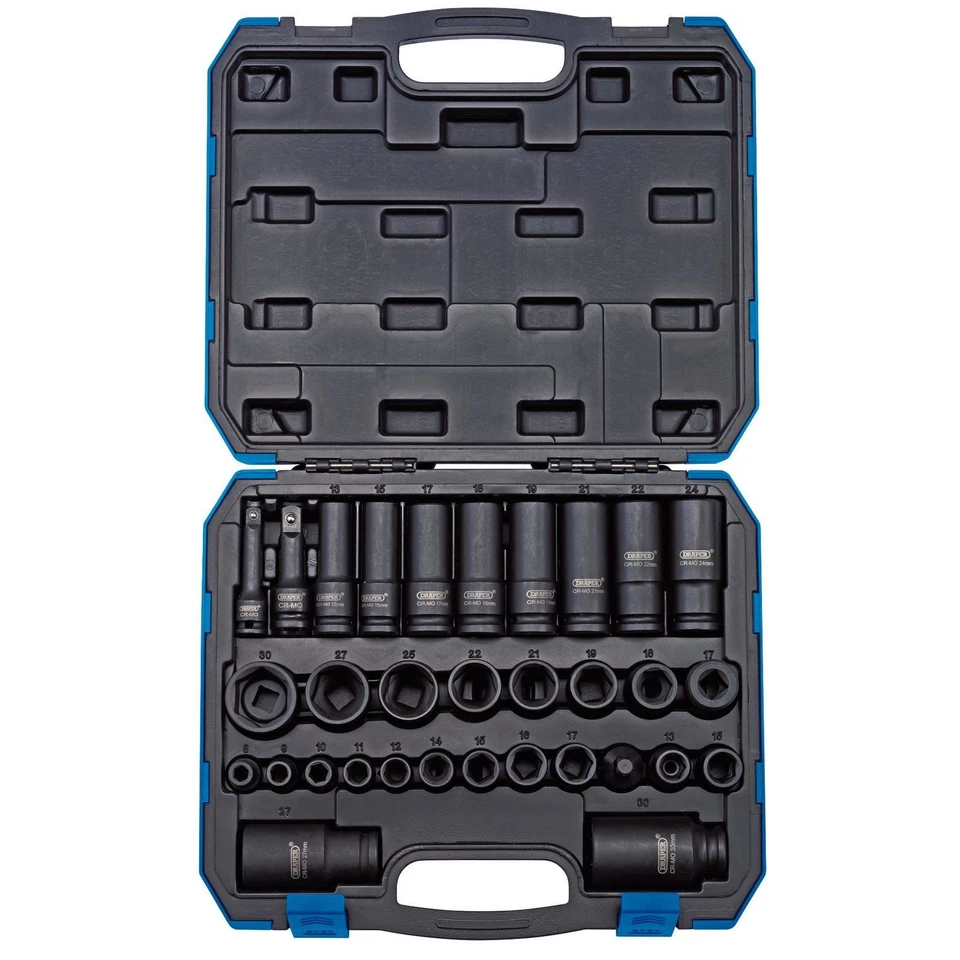 Draper 32 Piece 3/8" & 1/2" Square Drive Impact Socket Set In Storage Case 83098 - Image 1 of 1