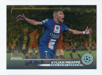 2022-23 Kylian Mbappe Topps Stadium Club Chrome Gold Refractor PSG Card 47/50 - Image 1 of 3
