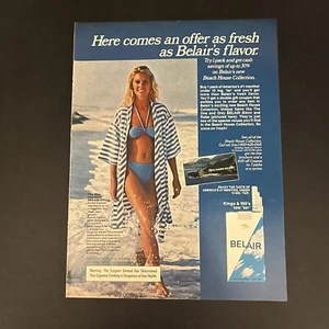 1980 Belair Cigarettes Print Ad Original Vintage Blond Bikini Model Beach House - Picture 1 of 3
