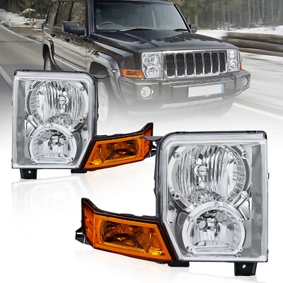 Pair Front Lamps Headlights Assembly For 2006-2010 Jeep Commander Chrome Housing - image 1 of 4