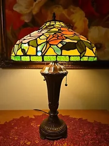 Tiffany Style Victorian Art Nouveau Light Table Lamp Stained Glass Chain Pull - Picture 1 of 11