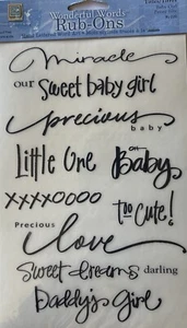 BABY GIRL BLACK Rub-Ons (5-3/4” x8”)Deja views•Newborn •Miracle•Little One•Cute - Picture 1 of 9