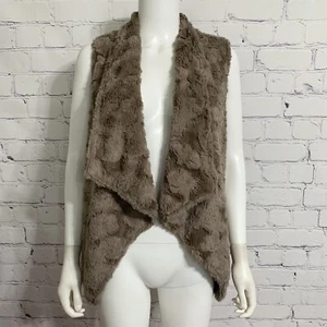 Elevenses Anthropologie gilet donna pelliccia sintetica piccolo marrone drappeggiato senza maniche - Foto 1 di 3