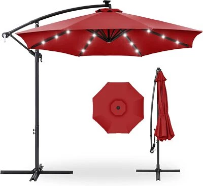Best Choice Products 10ft Solar LED Offset Hanging Market Patio Umbrell Red - Image 1 of 4