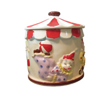 Vintage Clown Cookie Jar Ceramic Circus Tent Whimsical Playful Red stripe 2K3296
