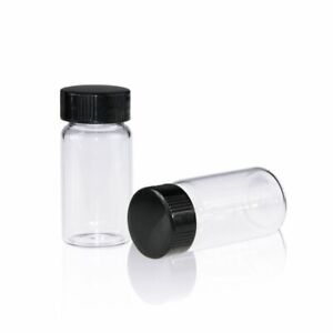 20ml sample vial Clear Glass 24-400 Thread Black Closed Cap, PE Liner / Qty 100