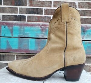 FRYE Style 77105 Tan/Beige Suede Studded Short Cowgirl Boots Size 10.5M EUC!