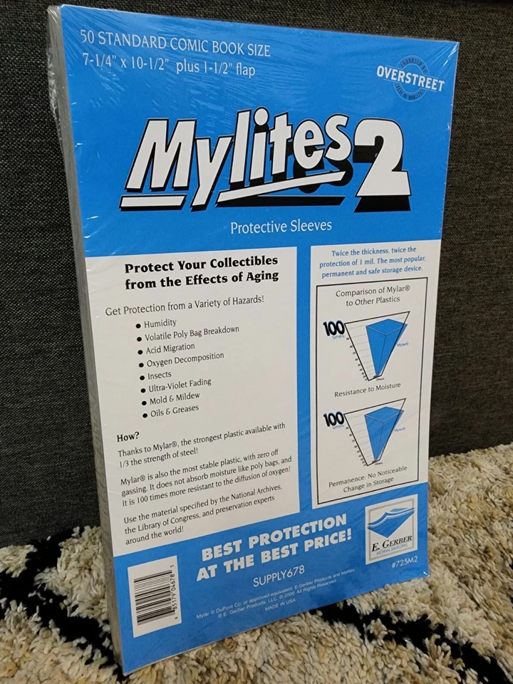 725M2 E Gerber Mylites 2 (Qty 50) - Mylar Comic Bags STANDARD Size (7¼"x10½")