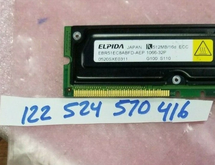512MB RDRAM RAMBUS RIMM 1066-32P 184PIN ECC NON-REGISTERED DUAL RANK 32X8 - Image 1 of 1