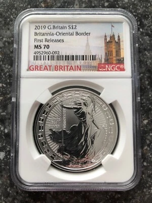 2019 GREAT BRITAIN 1 OZ SILVER BRITANNIA ORIENTAL BORDER NGC MS70 FIRST RELEASES - Image 1 of 2