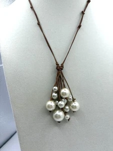 Ivory Faux Pearl Tassel Necklace On Silk Cord Great For Metal Allergies - Picture 1 of 5