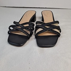 Bandolino RunRun Sandals Women's 8.5M Black Faux Leather Block Heel Crisscross - Picture 1 of 9