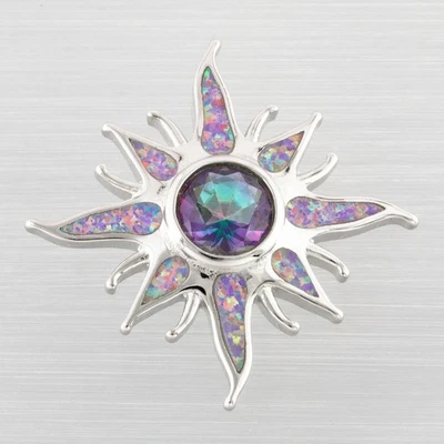 Starburst Mystic Topaz Lavender Purple Fire Opal Silver Jewelry Necklace Pendant - Image 1 of 4