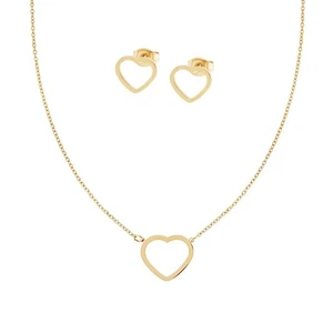 Parure Orecchini e Collana Catena Forzatina Diamantata Cuore in Acciaio Colore O - Imagen 1 de 3